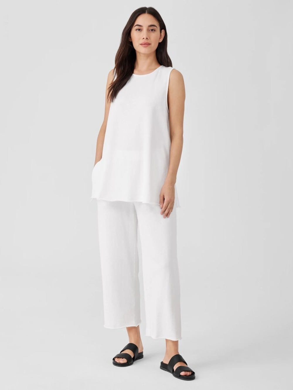 Eileen Fisher White Lightweight Organic Cotton Terry Long Tunic Tank Top Size XS